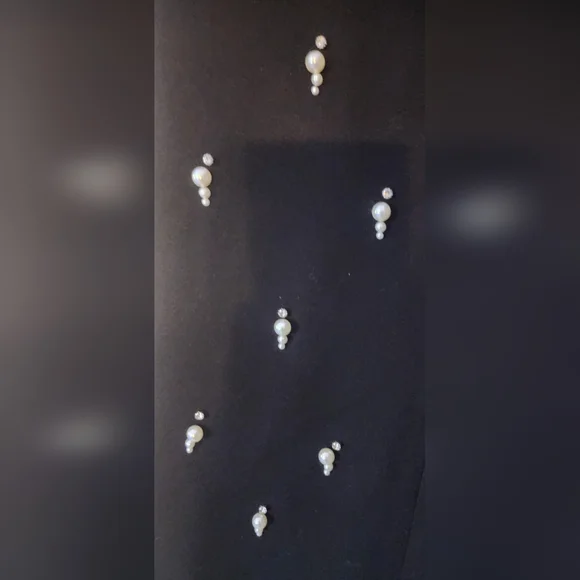 Karl Lagerfield Black Embellished Rhinestones & Faux Pearls Pants Sz 8 - Picture 8 of 12